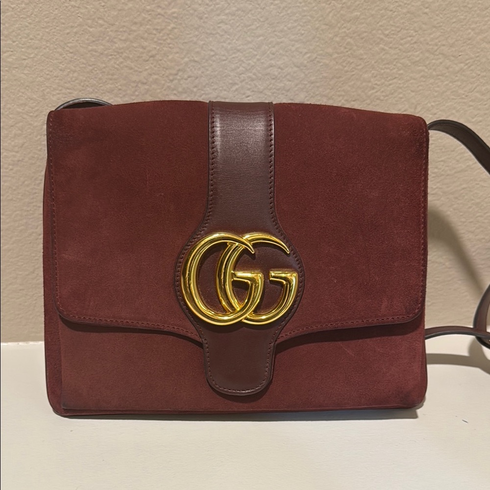 Gucci Wine Burgundy Arli Crossbody Bag with Gold GG Logo